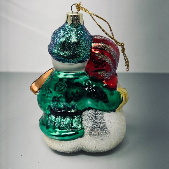 Christopher Radko Snowman Couple Glass Ornament Hand‑Painted Glitter Holiday 5" - Picture 2 of 8